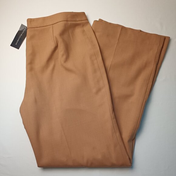 NWT Dana Buchman Stretch Wool Trouser Pants Size 12 Wide Leg Tan Camel Color - Picture 1 of 10
